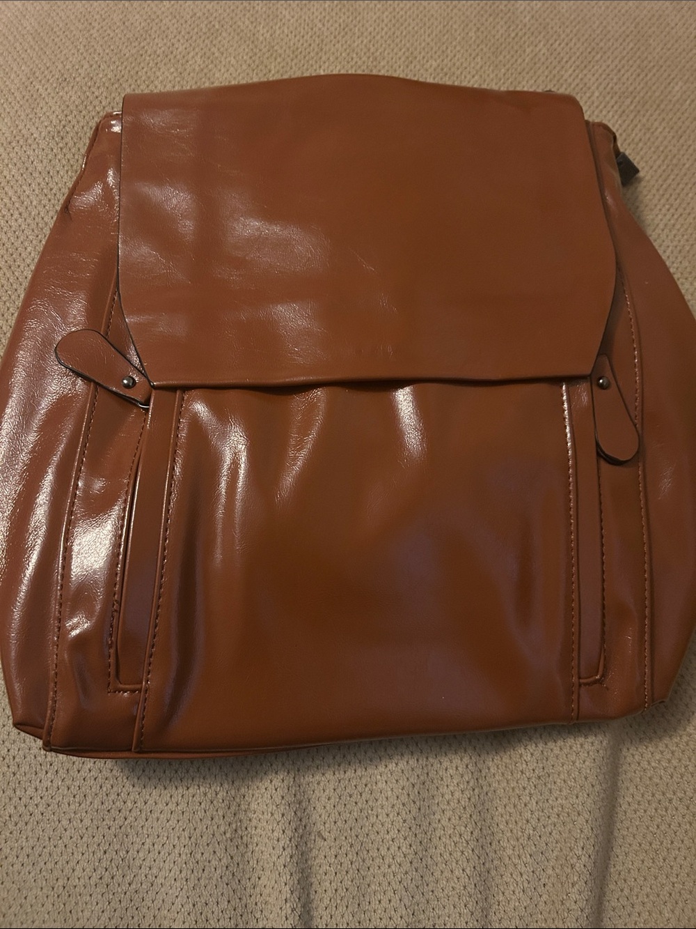 Leather-Style Women’s Backpack in Cognac Brown